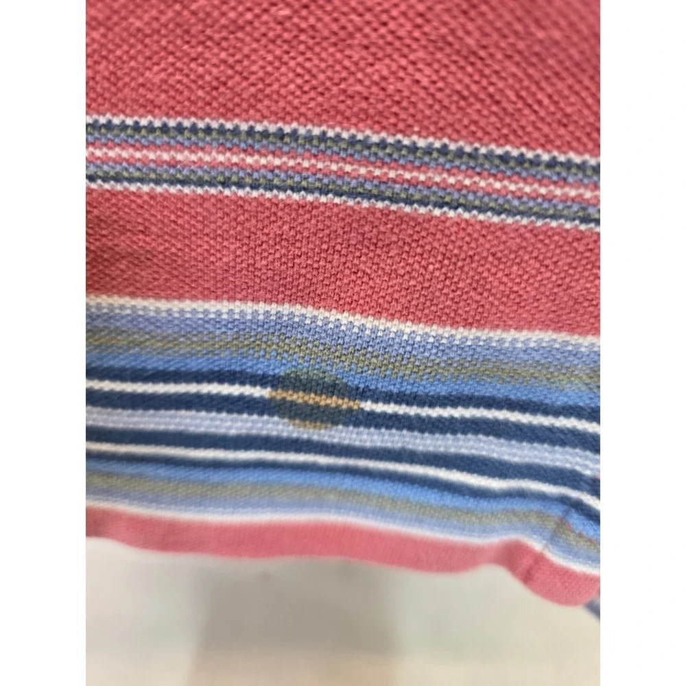 Polo Ralph Lauren Mens Medium Striped Short Sleeve Polo Shirt Salmon Blue Pink